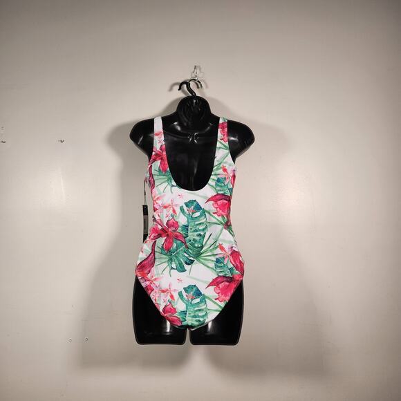 NICOLE MILLER Scoop Back Swimsuit Womens M Lagoon Floral Red Green Tropical NEW - Picture 3 of 12